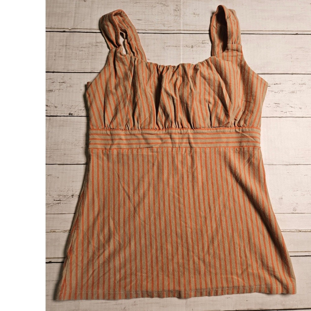 Ann Taylor Petite Tank Top Orange Tan Striped Empire Waist Sleeveless SP